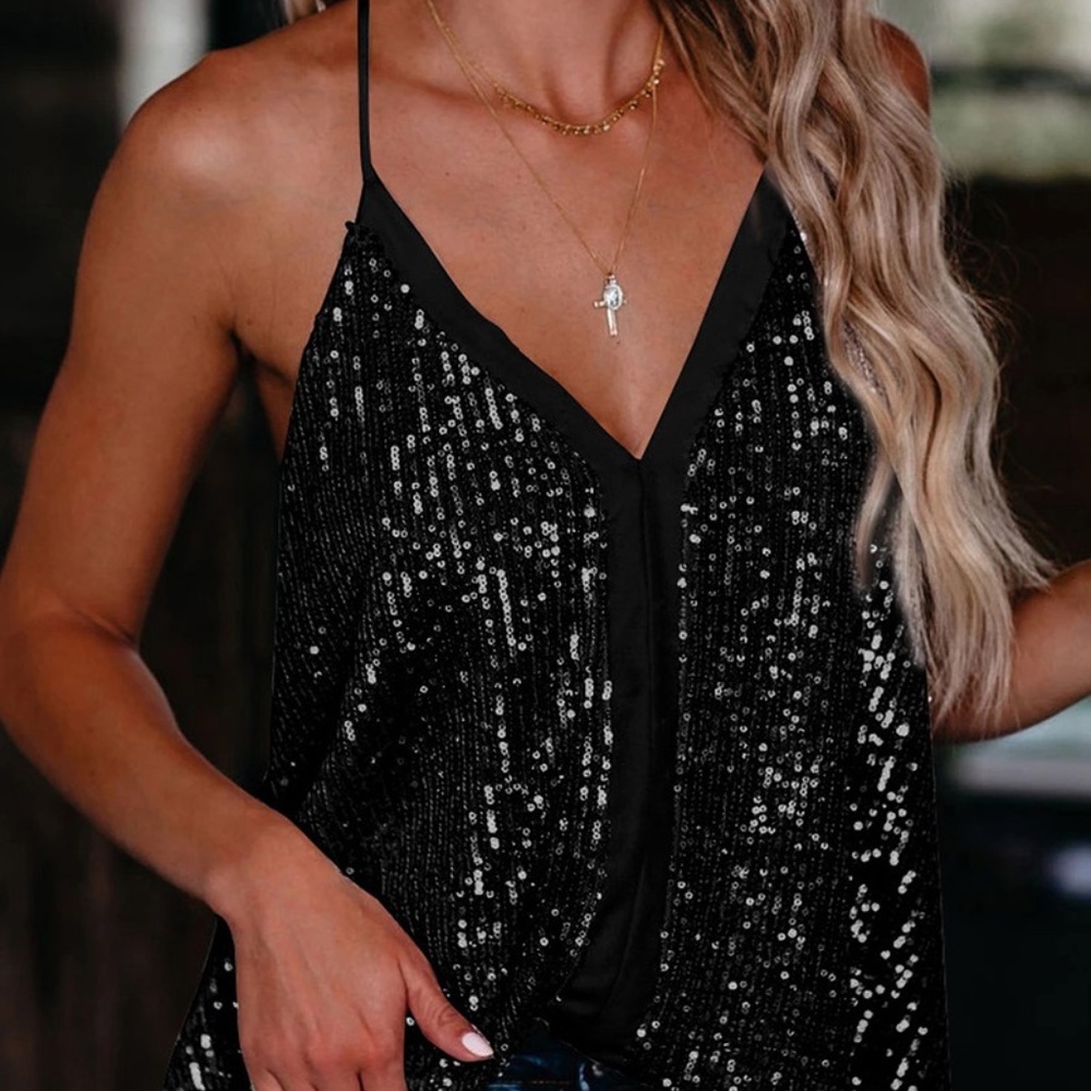 Black Spangled Strap Top